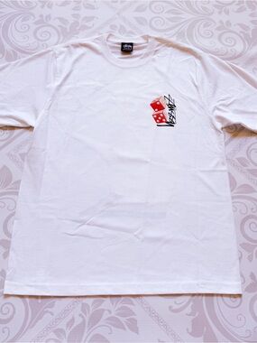 Stussy White Short-Sleeve Tee with Red Dice Graphic